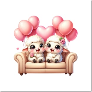 Valentine Sheep Couple Sitting Sofa Posters and Art